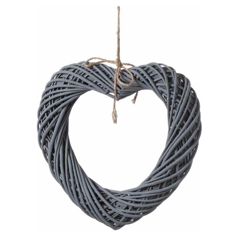 HILL INTERIORS Grey Large Wicker Hanging Heart With Rope Detail - L9 x W50 x H50 cm