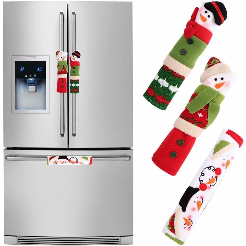 HÉLOISE OurWarm 3 Pack Christmas Refrigerator Handle Covers, Santa Claus Snowman Design, Refrigerator Door Handle Covers, Kitchen Appliance Handle Covers for