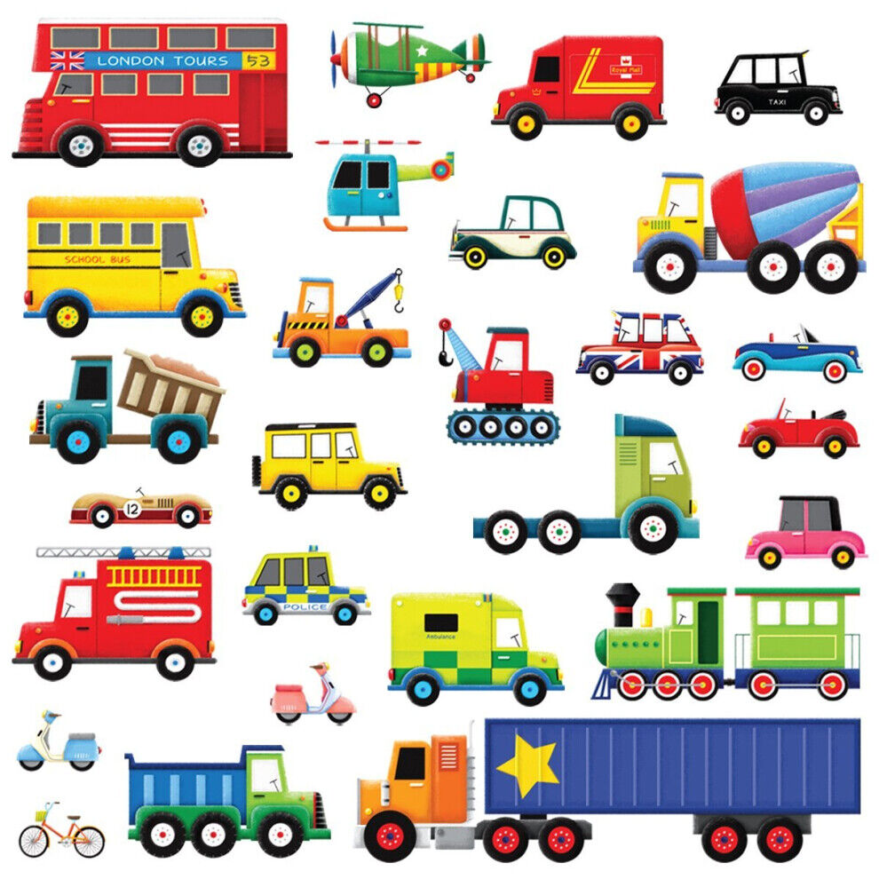 Decowall DW-1205 27 Transports Kids Wall Stickers Wall Decals Peel and Stick Rem