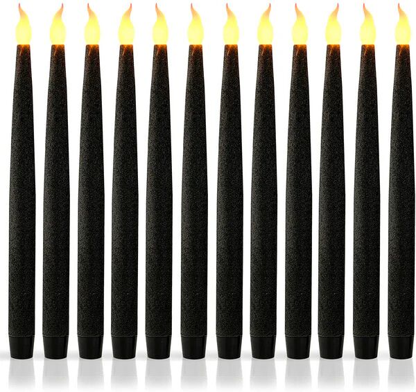 Furora LIGHTING Black LED Flameless Taper Candles, Window Candles, Candle Lights, Long Candles, Battery Powered Candles, Electric Candles with 6 Hour Timer Function - Black 11.5", Pack of 12 - Brand New