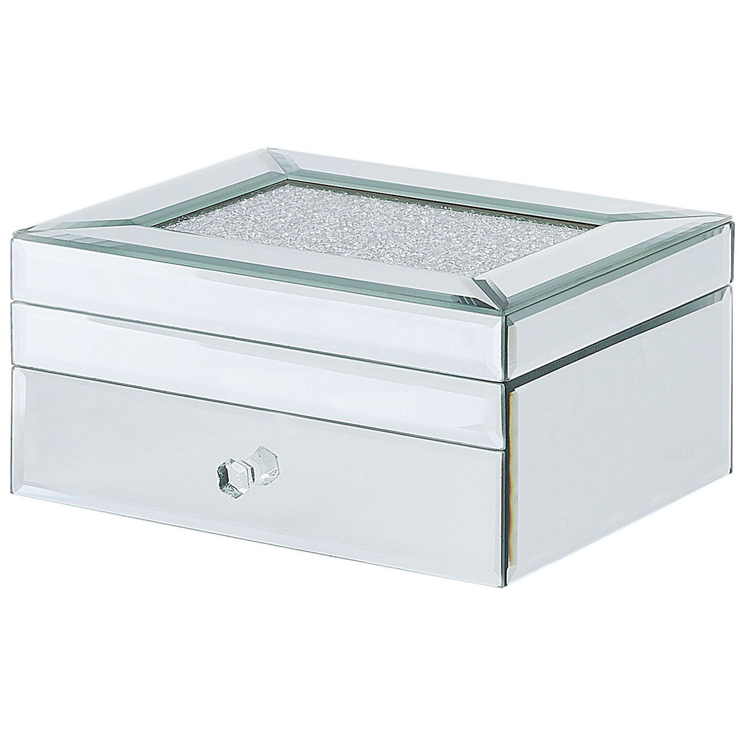 Beliani Mirrored Jewellery Box Silver 22 x 17 Accessories Storage Material:Glass Size:17x11x22