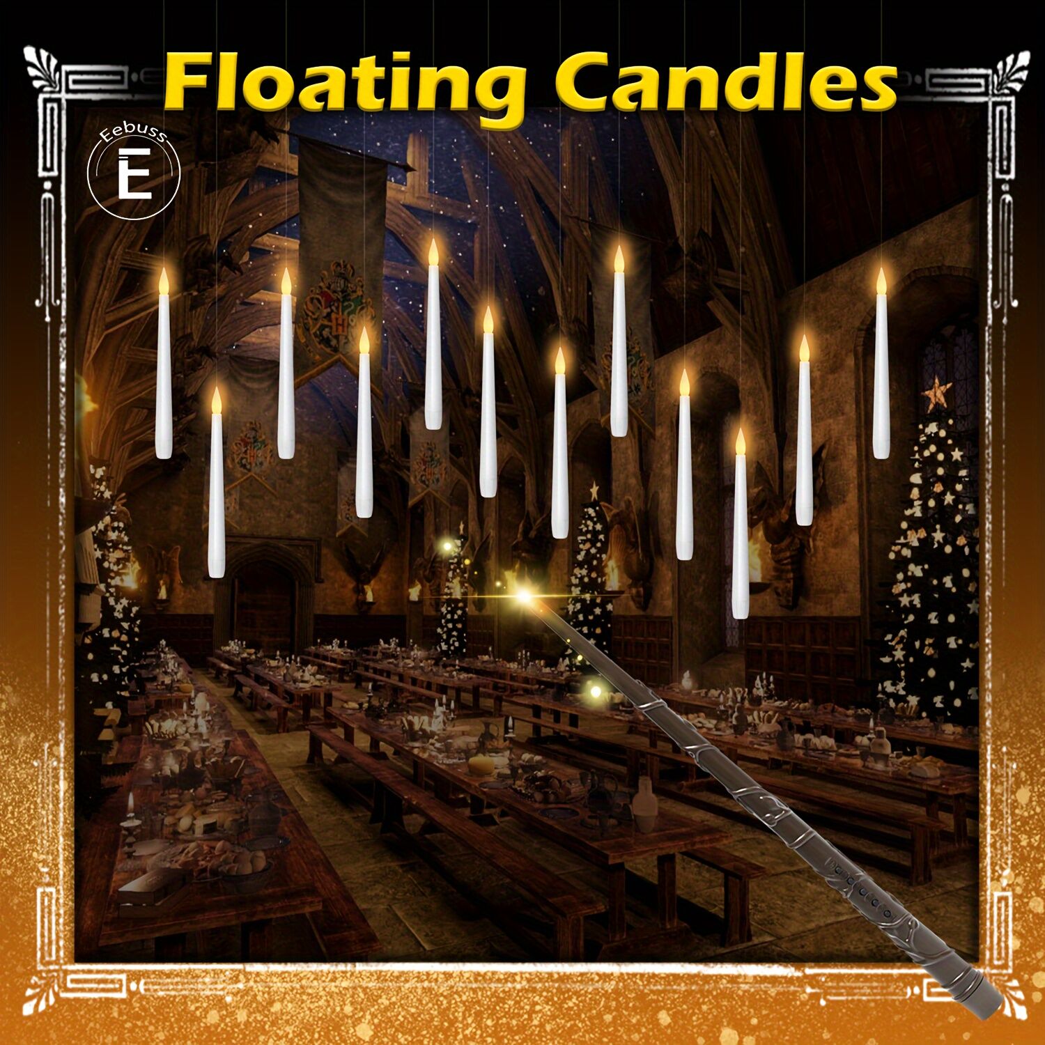 Temu 12/20pcs Flameless Taper Floating Candles With Magic Wand Remote Timer, Battery Operated Hanging Window Candles Flickering, 6.7" Led Electric Candles For Christmas Halloween Decorations