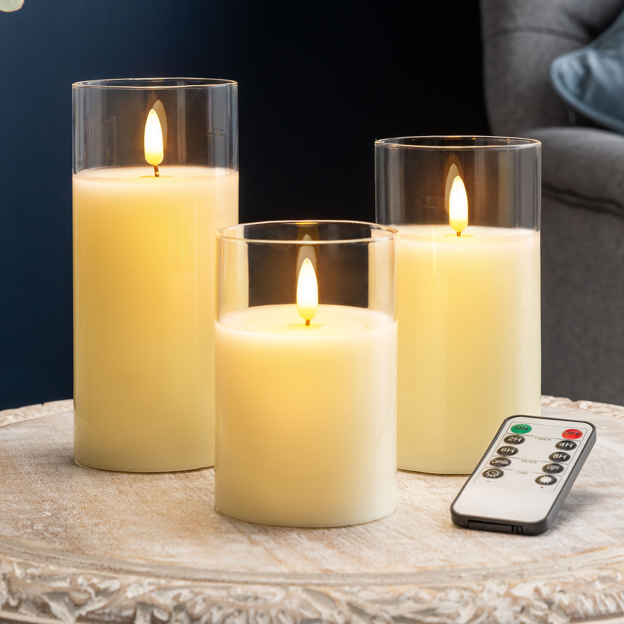 Christow Glass LED Candles With Remote - Clear