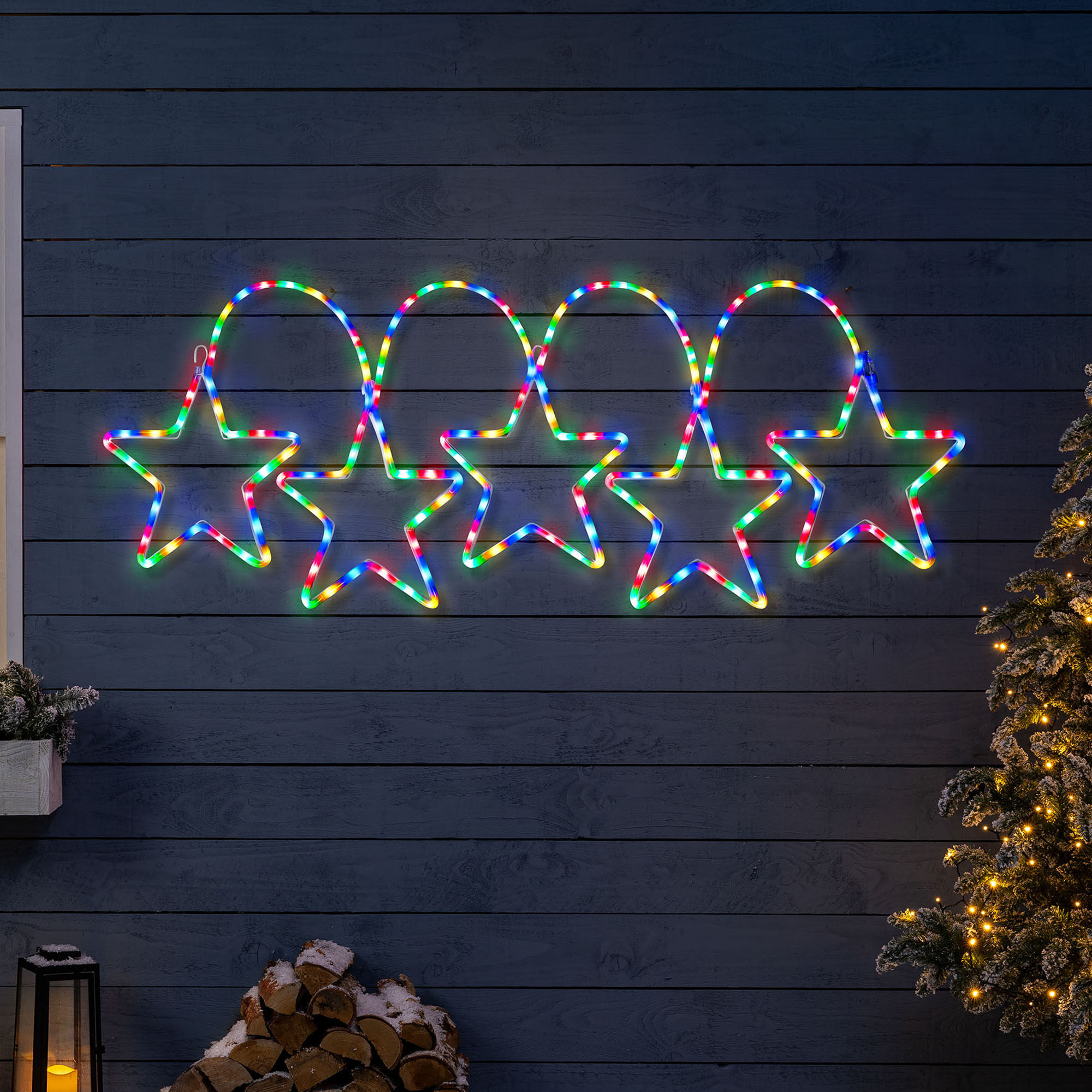 Christow Wall Mounted 5 Star Christmas Rope Light (200cm) - Multi Coloured