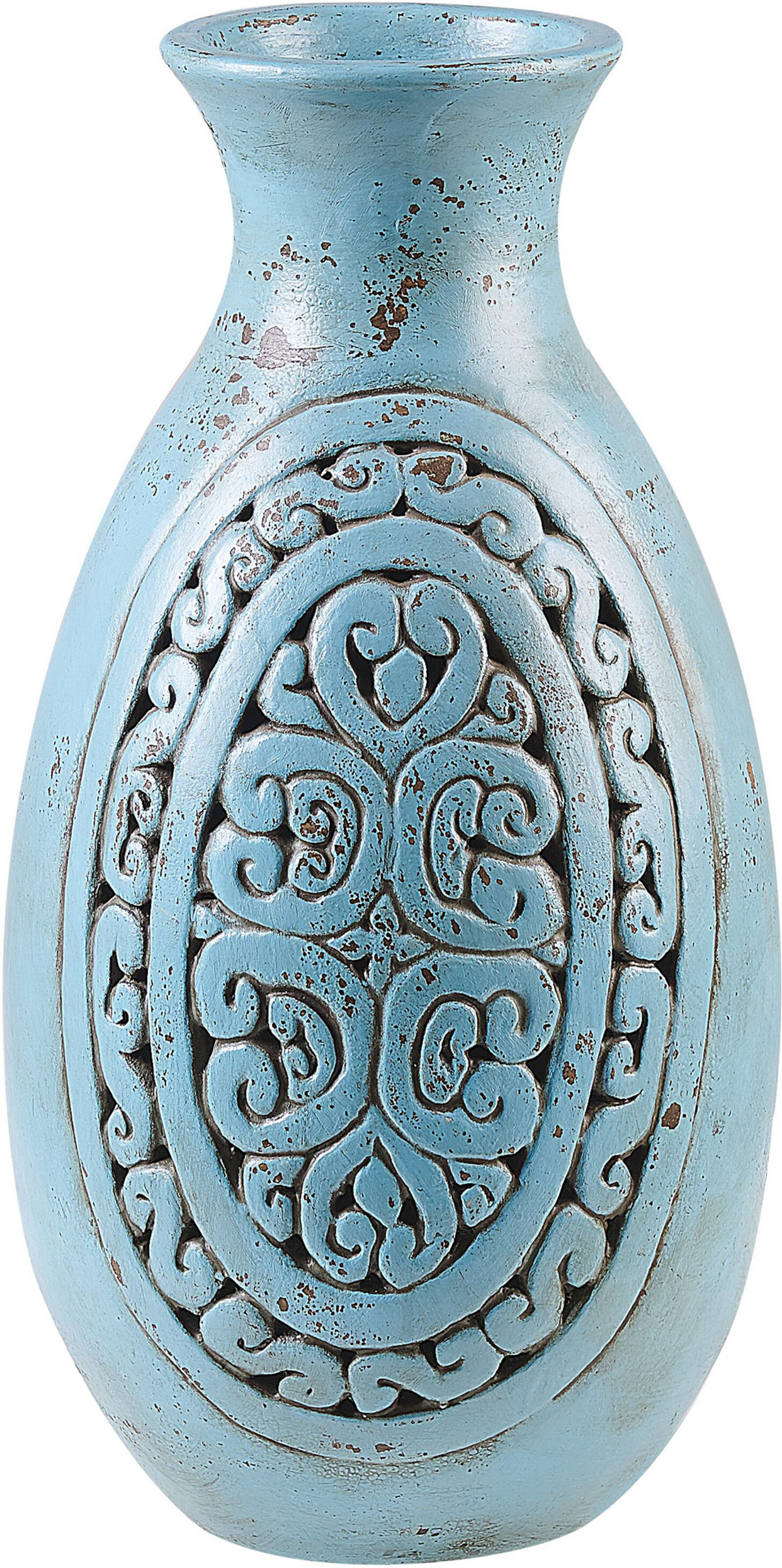 Beliani Tall Decorative Vase Turquoise Clay 51 cm Handmade Painted Floor Vase Greek-Inspired