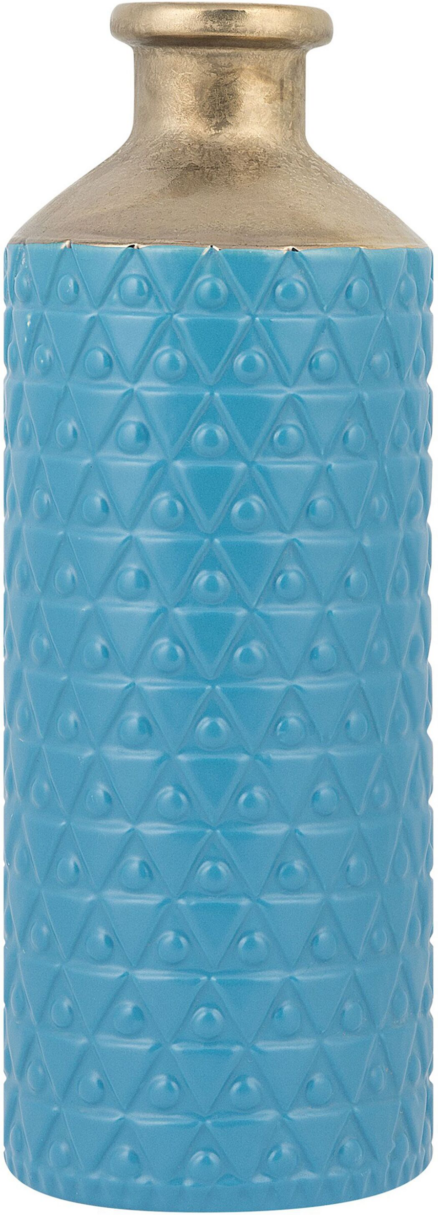 Beliani Decorative Table Vase Blue with Gold Ceramic 39 cm