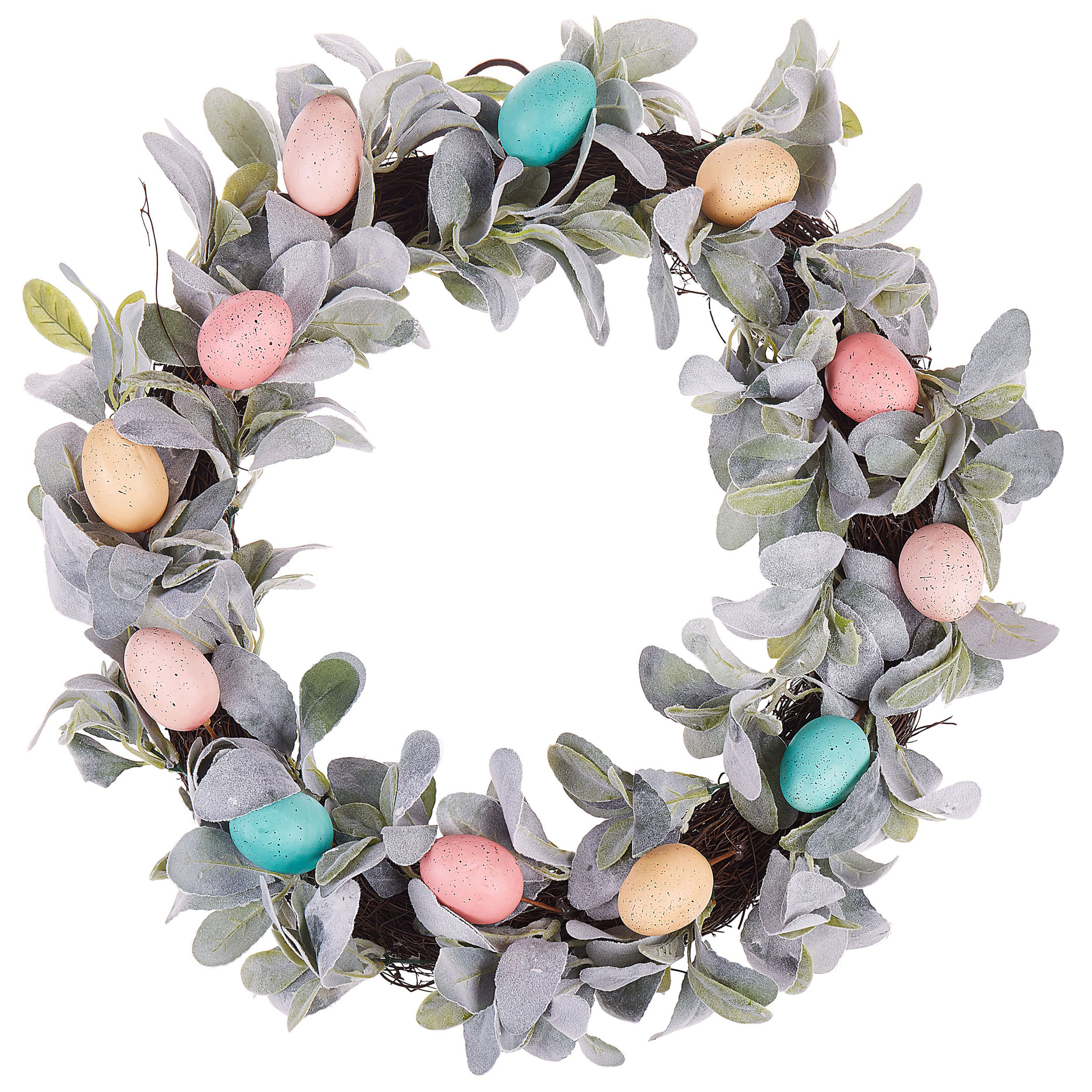 Beliani Easter Door Wreath Multicolour Handmade Artificial Leaves Decorative Eggs Round 50 cm Table Wall Décor Traditional Rustic Style