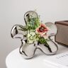Homary Modern Silver Ceramic Flower Shape Table Vase Home Decorative Object Art for Living Room