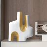Homary Modern Resin Abstract Sculpture Decorative Figurine Object Desk Decor Art White & Gold