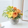 Homary Orange Artificial Flower Arrangement in Silver Vase Table Centerpiece Fake Flower