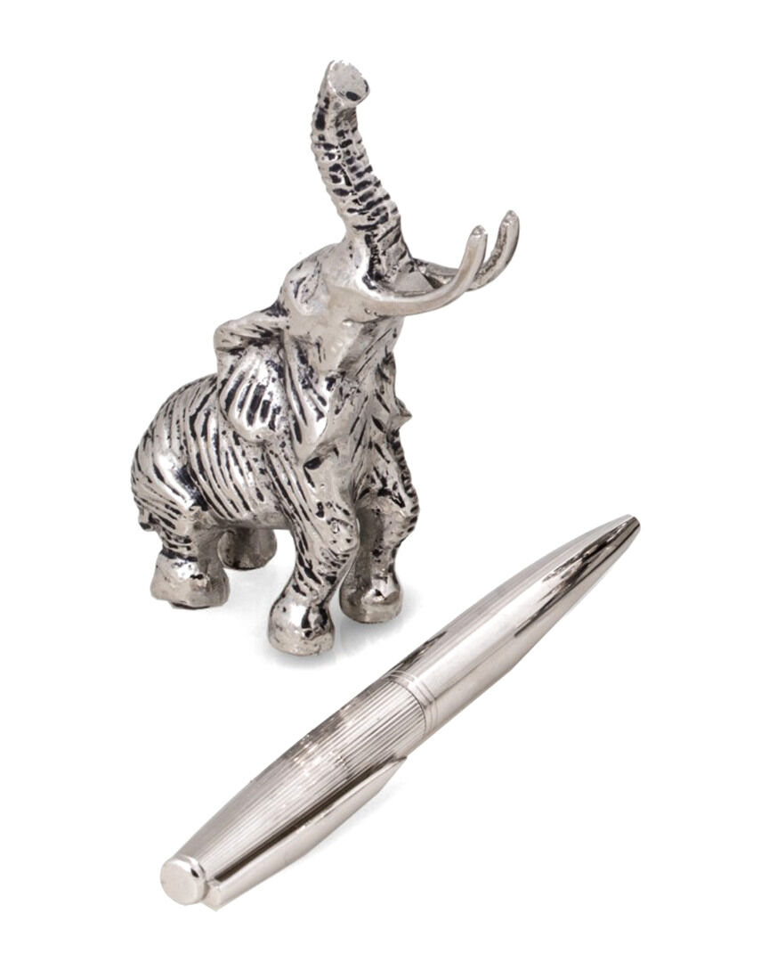 Bey-Berk Antique Silver Plated Elephant Pen Holder NoColor NoSize