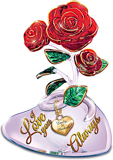 The Bradford Exchange Art Glass Rose Sculpture Personalized With Your Two Names