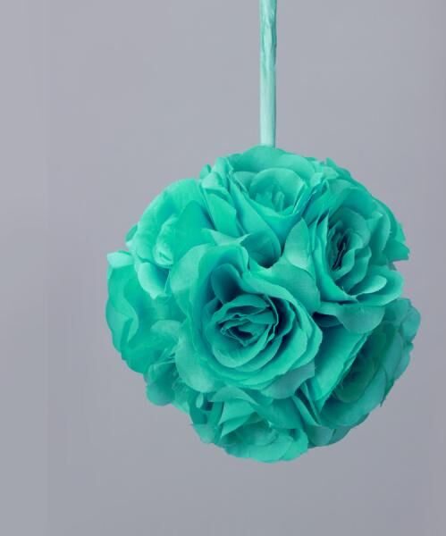 Decostar  Rose Silk Flower Pomander Kissing Ball 6"  - 12 Pieces - Aqua