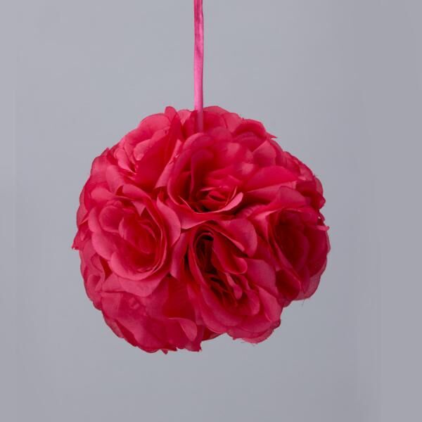 Decostar  Rose Silk Flower Pomander Kissing Ball 6"  - 12 Pieces - Fuchsia