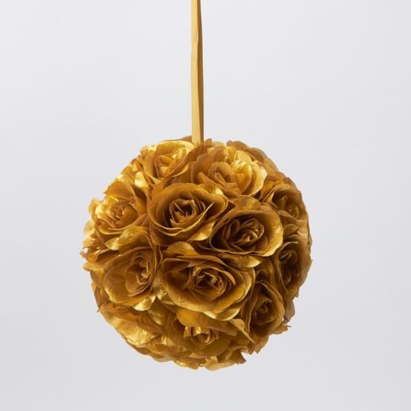 Decostar  Rose Silk Flower Pomander Kissing Ball 6"  - 12 Pieces - Gold