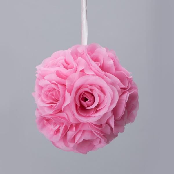 Decostar  Rose Silk Flower Pomander Kissing Ball 6"  - 12 Pieces - Pink