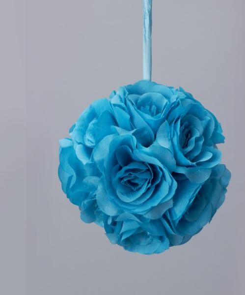 Decostar  Rose Silk Flower Pomander Kissing Ball 6"  - 12 Pieces - Turquoise