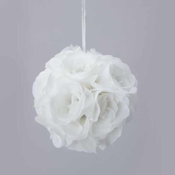 Decostar  Rose Silk Flower Pomander Kissing Ball 6"  - 12 Pieces - White