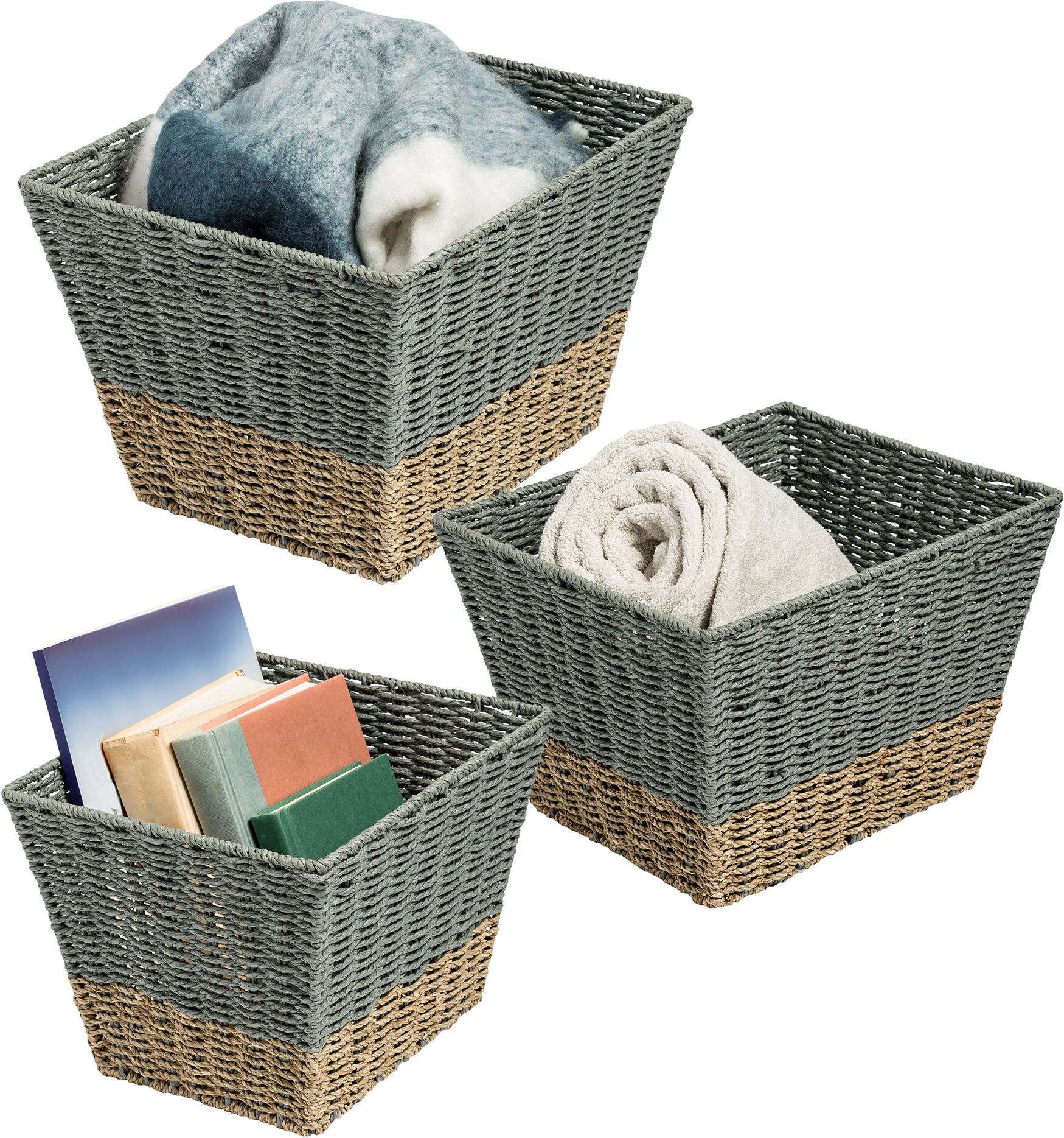 Photos - Other interior and decor Honey Can Do Square Nesting Seagrass 2-Color Baskets Natural/Grey, Set of