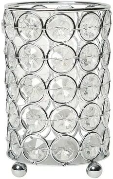 Elegant Designs Elipse Crystal Decorative Flower Vase, Candle Holder, Wedding Centerpiece, Makeup Brush or Pen Organizer Cup, 5 Inch, Chrome, Grey