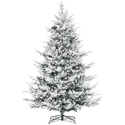 HOMCOM 8 Foot Pine Snow Flocked Artificial Christmas Tree with 1479 Realistic Cedar Branches, Auto Open, Home Holiday Decoration, Green