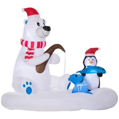 Outsunny 6ft Christmas Inflatable Polar Bear and Penguin with Santa's Hat Fishing on Board, Blow-Up Outdoor LED Yard Display for Lawn Garden Party,