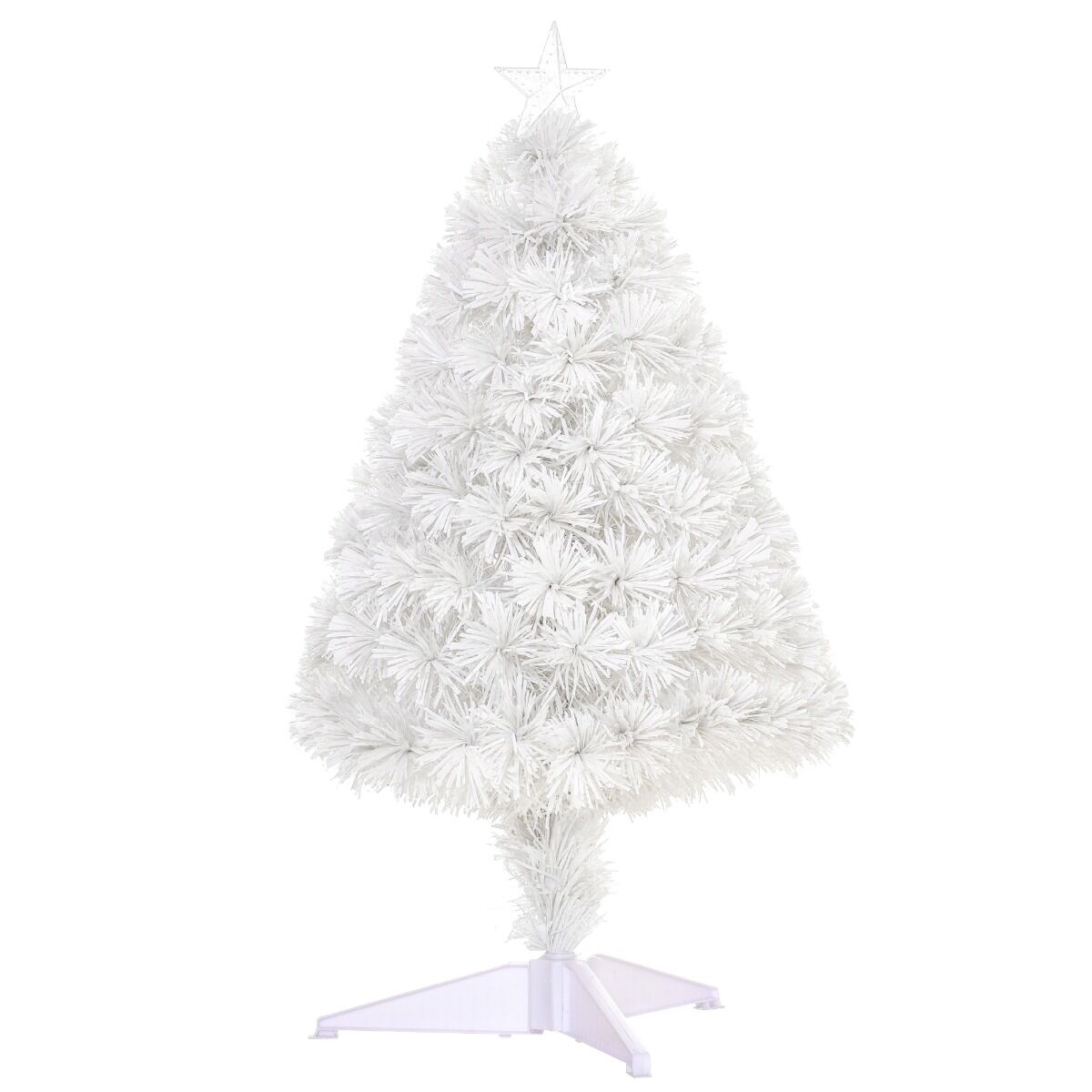 HOMCOM Tabletop White Christmas Tree 2.5ft Pre-Lit Fiber Optic with Stand for Home Decoration White   Aosom.com