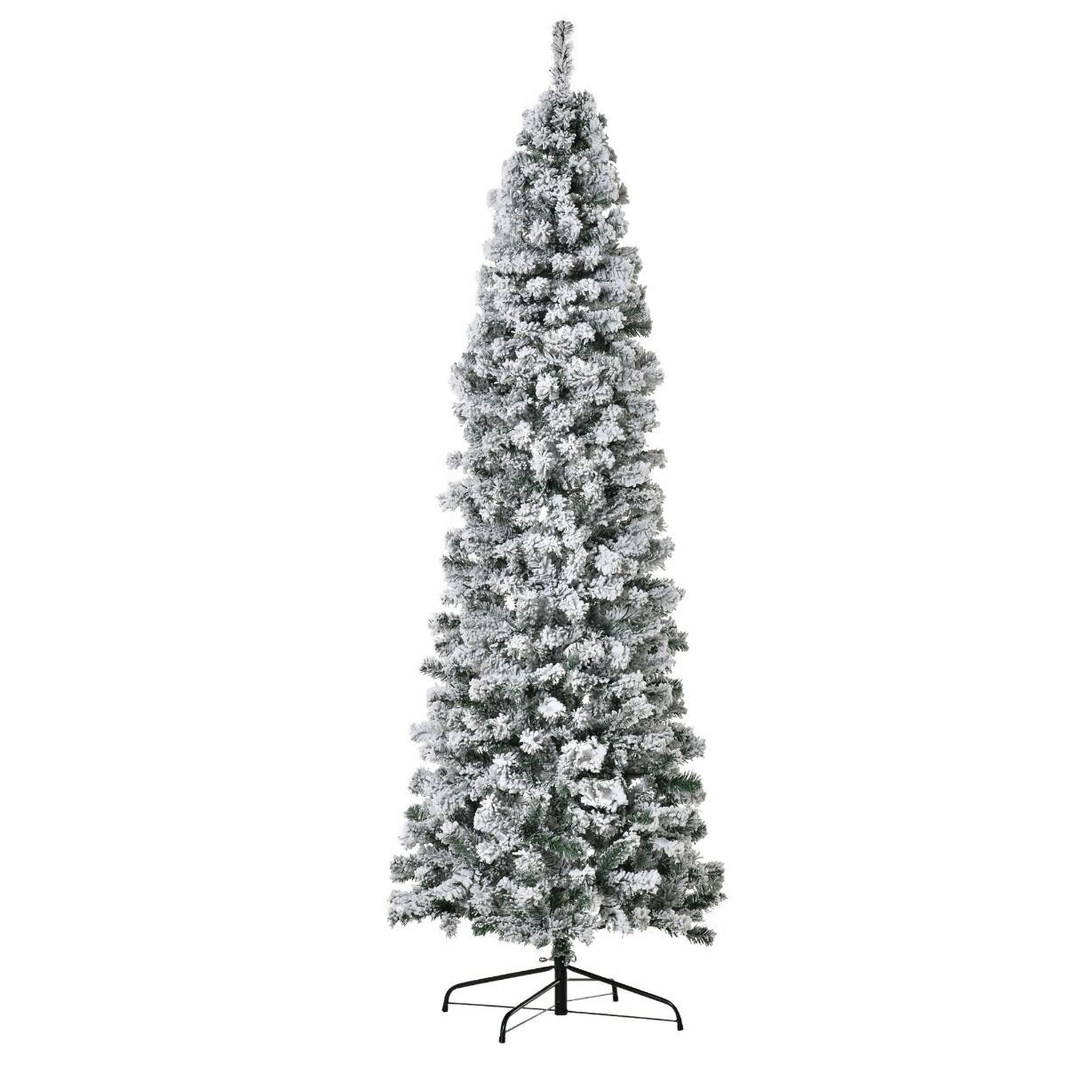 HOMCOM 7.5ft Prelit Artificial Snow Flocked Christmas Tree with Warm White LED Light, Holiday Home Xmas Decoration, Green/White