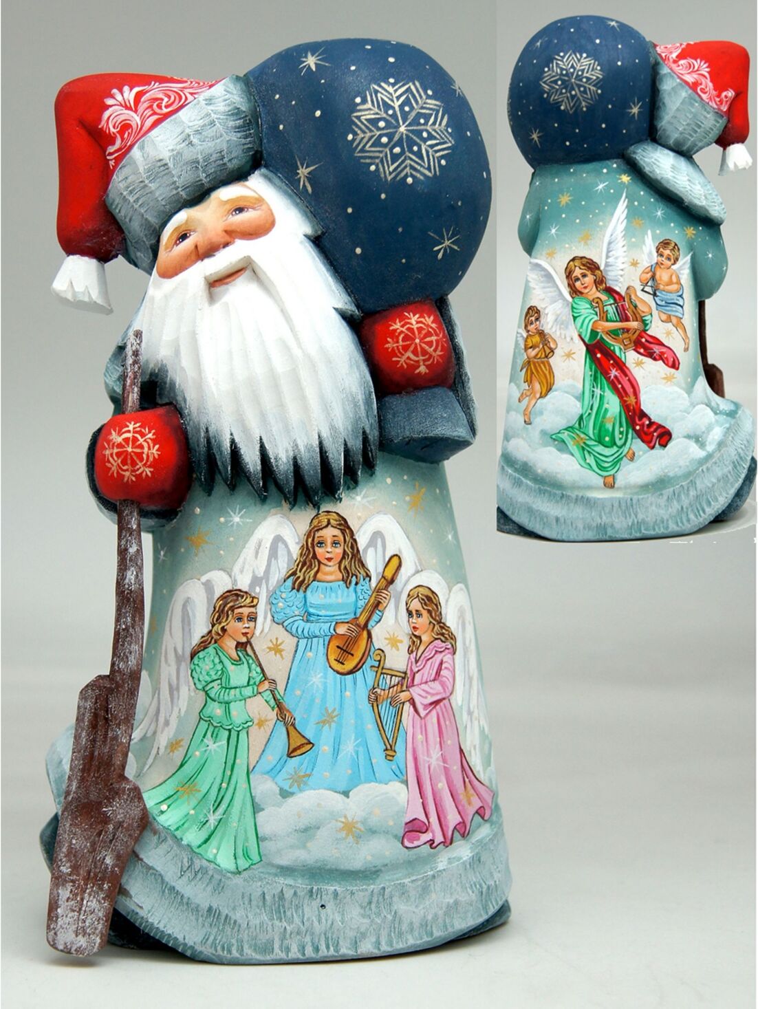 G.DeBrekht Woodcarved Hand Painted Dancing Angels Santa 2 Figurine - Multi