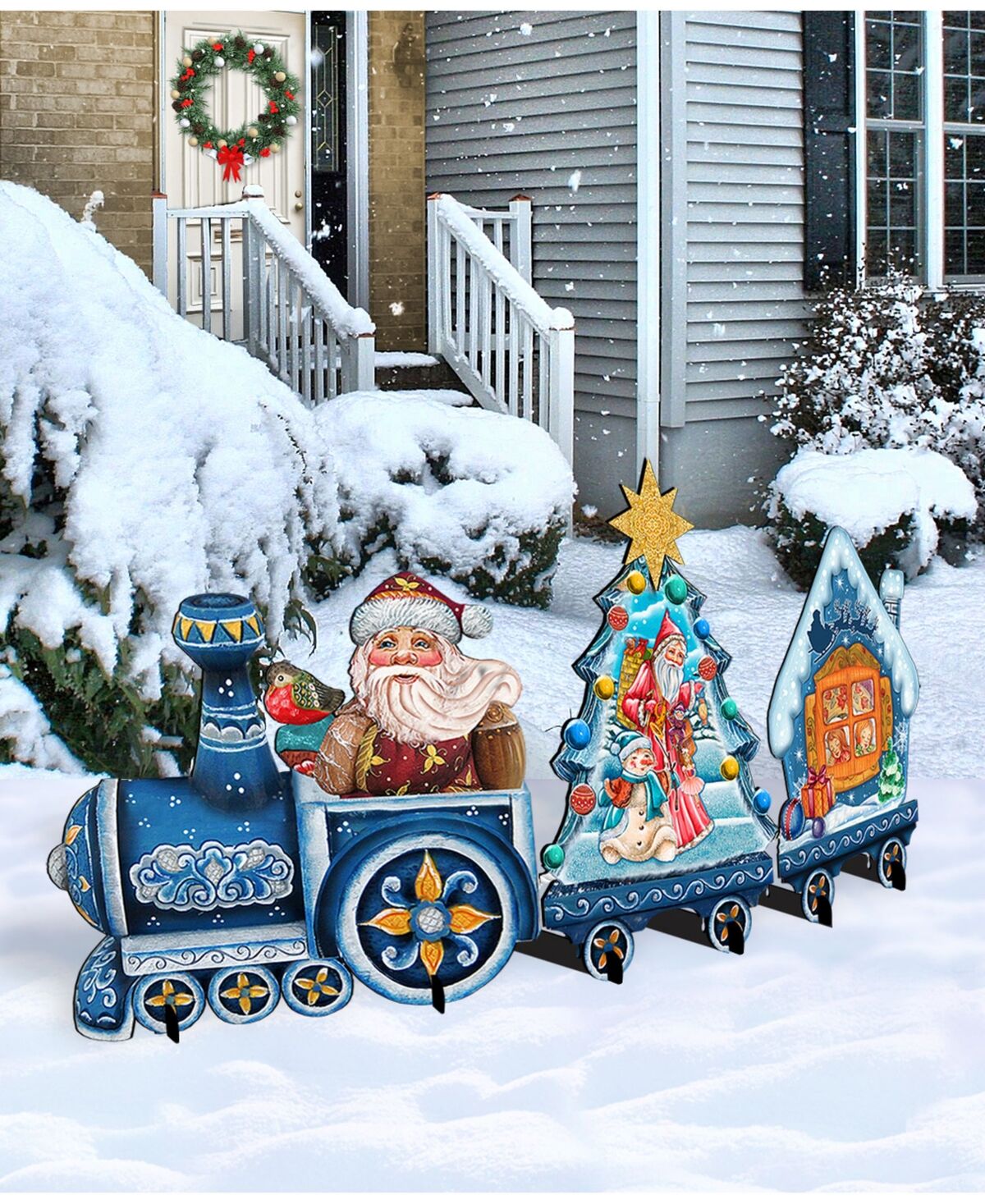 Designocracy Santa Holiday Express Wooden Outdoor Decoration - Multi