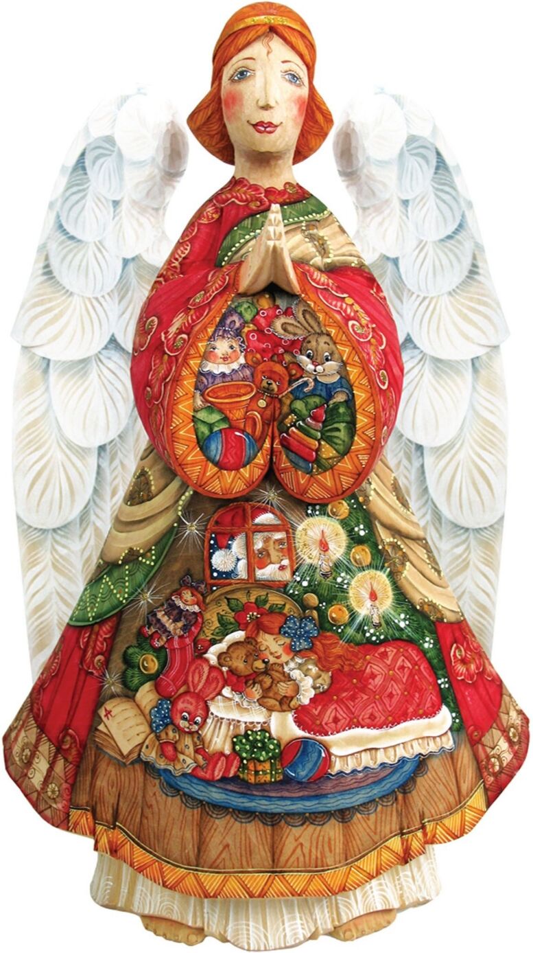 G.DeBrekht Woodcarved and Hand Painted Night Before Christmas Angel Santa Figurine - Multi