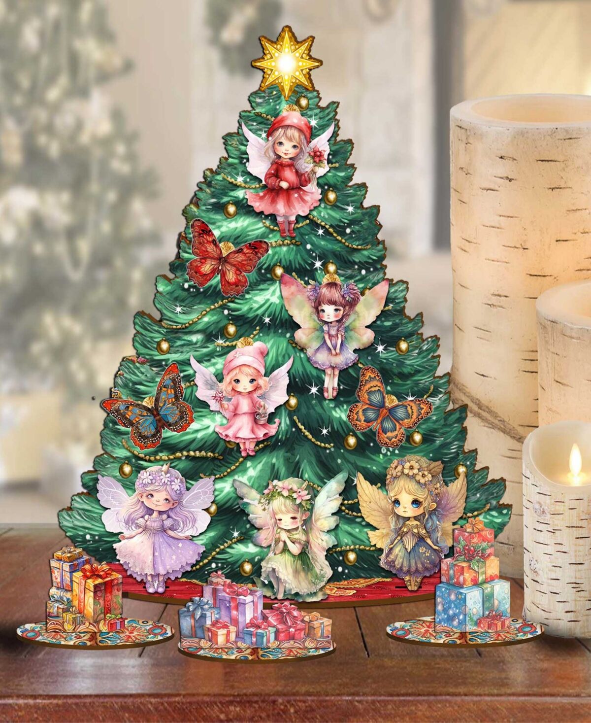 Designocracy Fairies and Butterflies-Themed Collectible Tabletop Christmas Tree by G.DeBrekht - Multi Color
