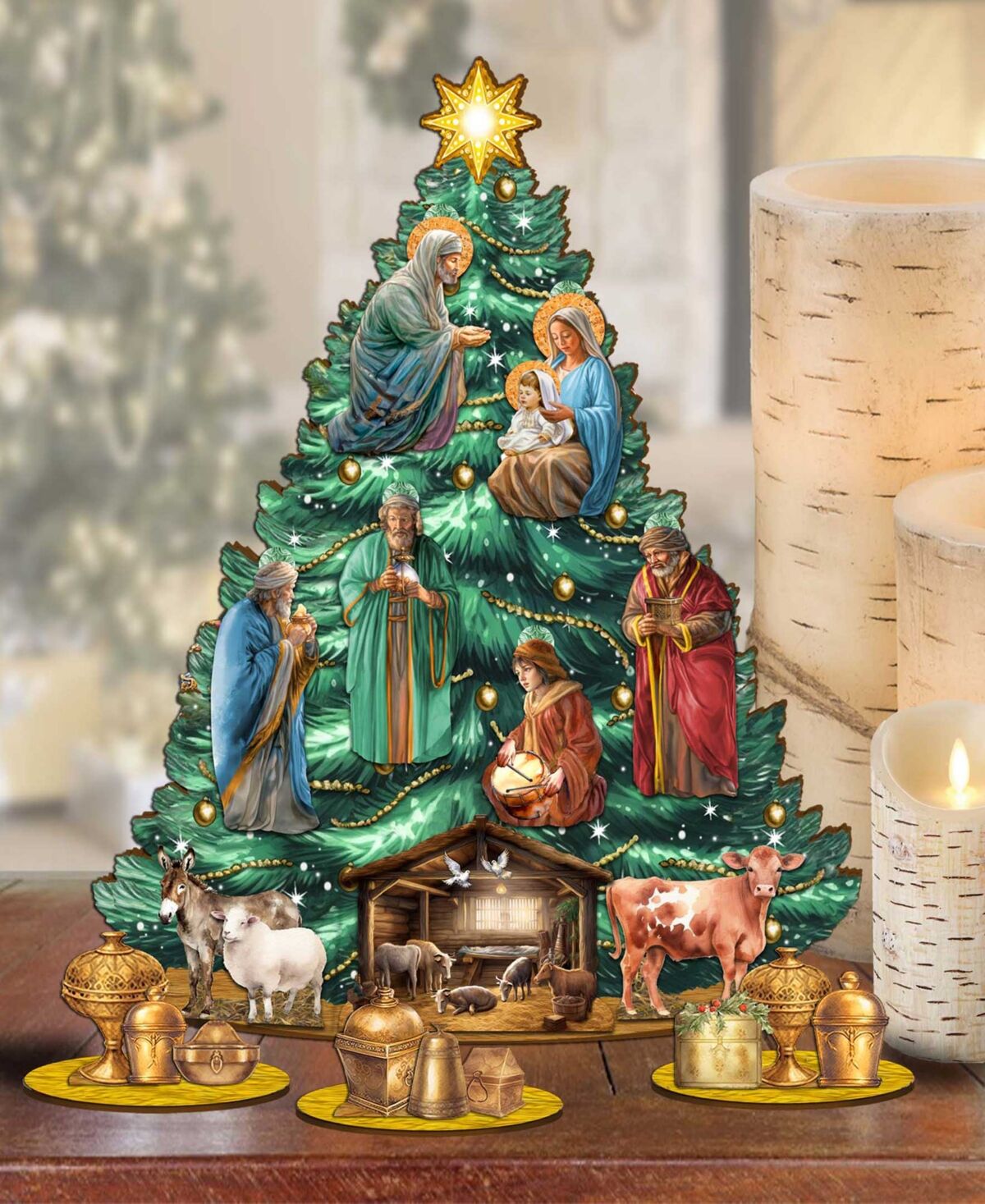Designocracy Holy Gifts Nativity-Themed Collectible Tabletop Christmas Tree by G.DeBrekht - Multi Color