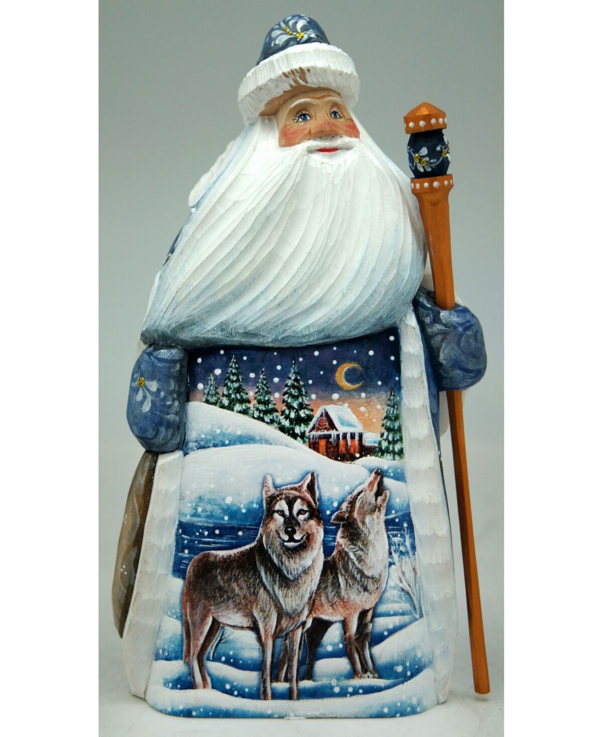 G.DeBrekht Woodcarved and Hand Painted Santa Wolf and Bird Figurine - Multi