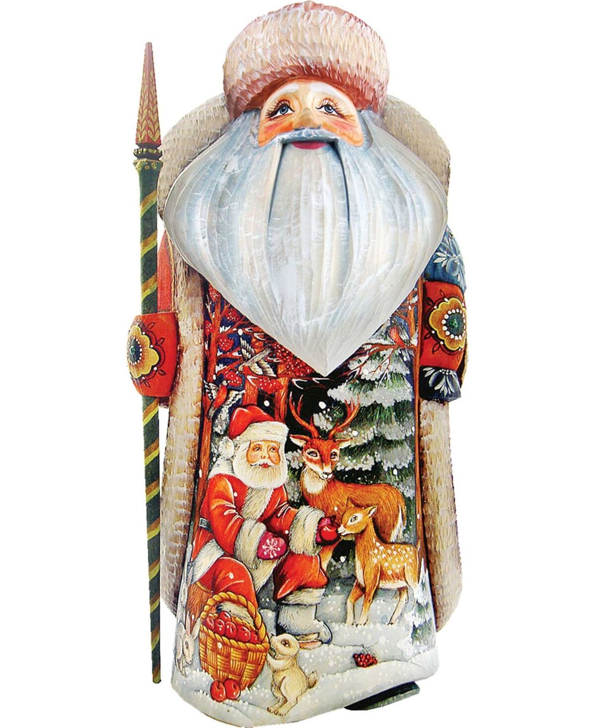 G.DeBrekht Woodcarved and Hand Painted Deer Friend Father Frost Santa Claus Figurine - Multi