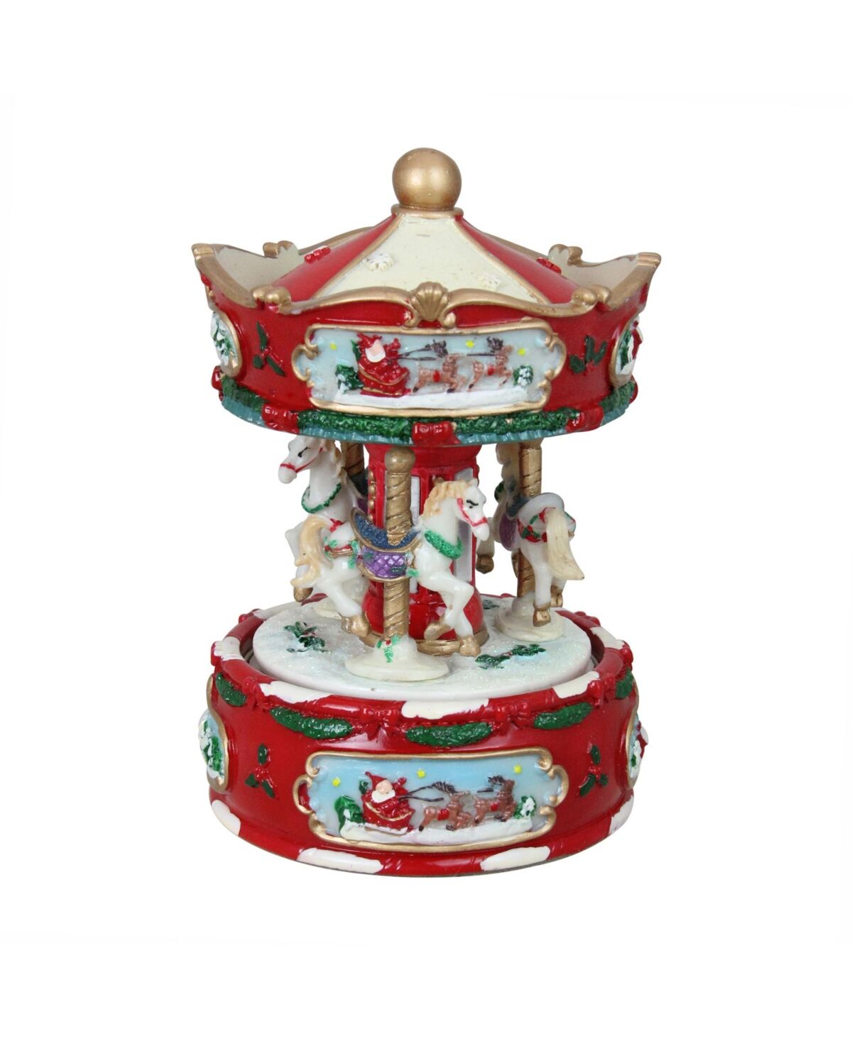 Northlight Animated Musical Carousel with Horses Christmas Music Box Table top Decor - Red