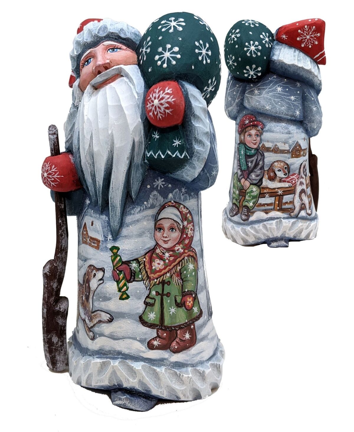 G.DeBrekht Woodcarved Hand Painted Dog Play Santa Masterpiece Signature Figurine - Multi