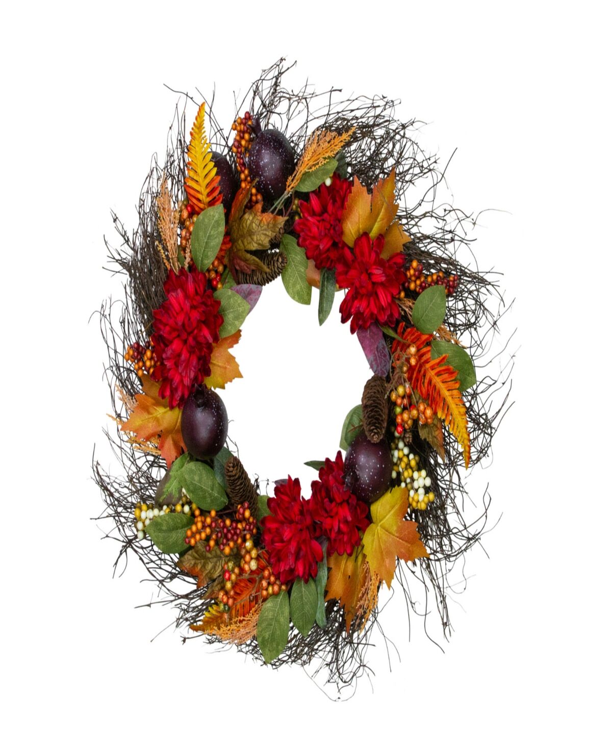 Northlight Mums and Pomegranates Artificial Fall Harvest Floral Wreath 28