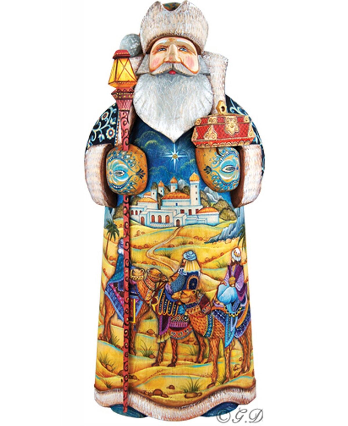 G.DeBrekht Woodcarved and Hand Painted Sharing Joy Village Santa Claus Figurine - Multi
