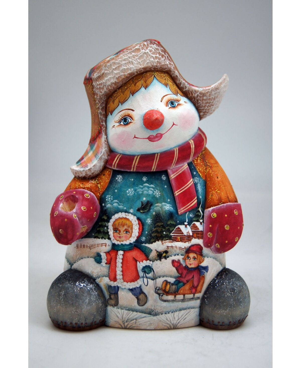 G.DeBrekht Woodcarved and Hand Painted Santa Snowman Figurine - Multi