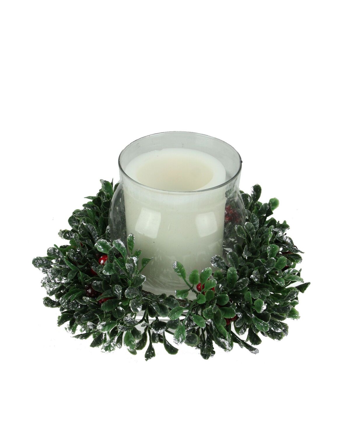 Northlight Clear and Boxwood with Berry Tipped Christmas Hurricane Pillar Candle Holder - Clear