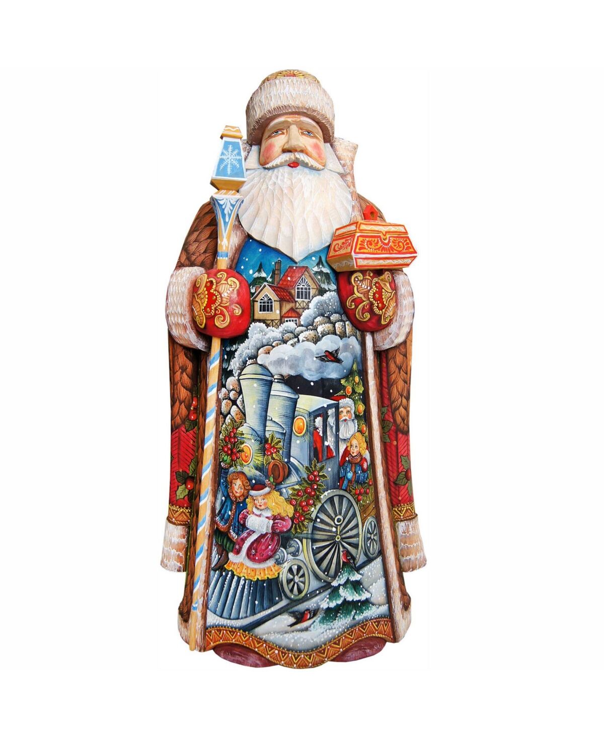G.DeBrekht Woodcarved and Hand Painted Train Ride Santa Claus Figurine - Multi
