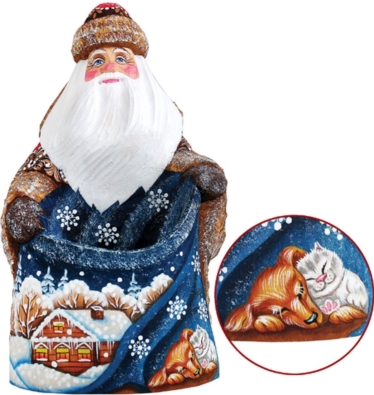 G.DeBrekht Woodcarved Hand Painted Starlight Puppy Santa Figurine - Multi