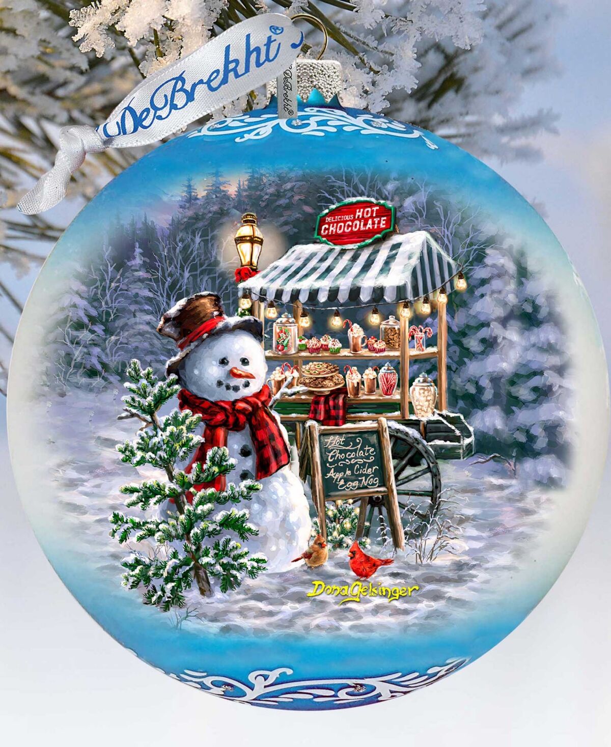 Designocracy Hot Cocoa Magic - Frosty Fun Lg Holiday Glass Collectible Ornament D. Gelsinger - Multi Color