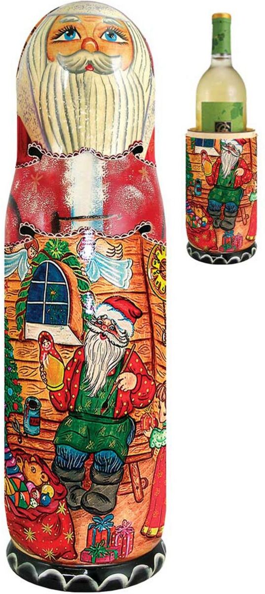 G.DeBrekht Russian Santa Workshop Wine Bottle Gift Box - Multi