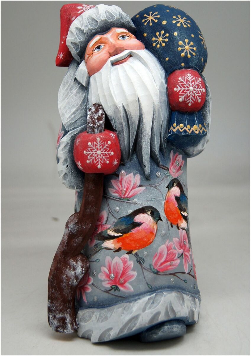 G.DeBrekht Woodcarved and Hand Painted Red Robbin Santa Masterpiece Signature Figurine - Multi