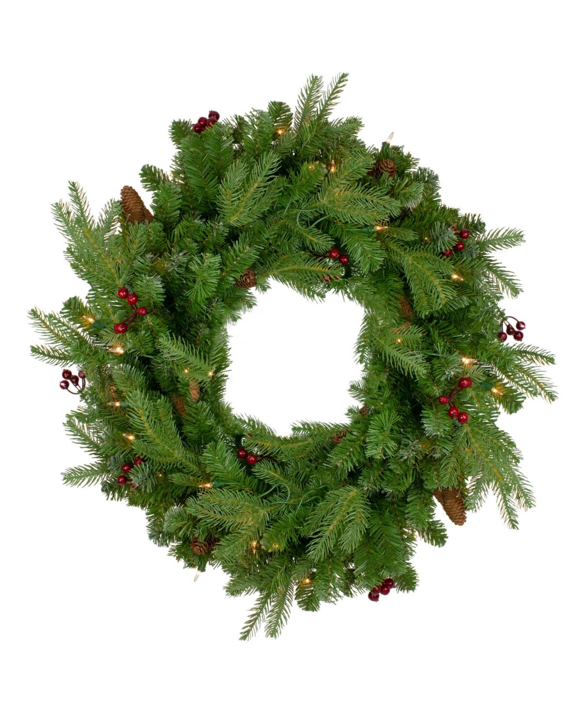 Northlight Pre-Lit Mixed Winter Berry Pine Artificial Christmas Wreath-Clear Lights - Green