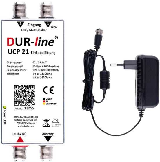 DUR-line UCP 21 Set mit Netzteil - SAT SCR Einkabellösung 2 Receiver/TV über 1 Kabel