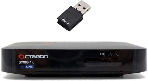 Octagon SX988 4K UHD Linux E2 IP-Receiver mit 300 MBit/s WLAN Stick (H.265, LAN, HDMI, USB, schwarz)