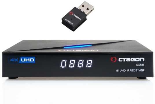 Octagon SX888 4K Ultra HD IP HDMI USB H.265 TV IP Receiver Schwarz mit 300Mbit/s WLAN Stick